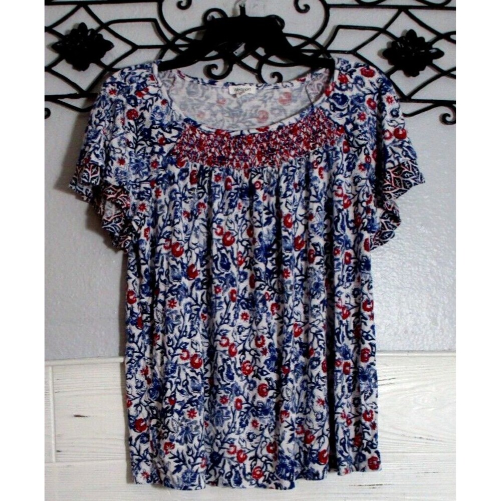 Westport Women's Top Size L Short Sleeve Multicolored Round Neck Floral